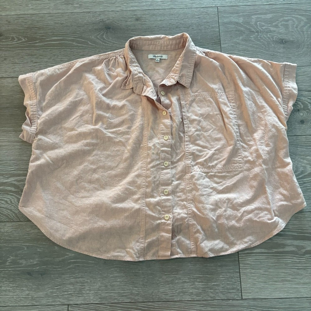 Madewell Womens Peach Pink Oversized Pocket Lightweight Button Up Shirt Size XL